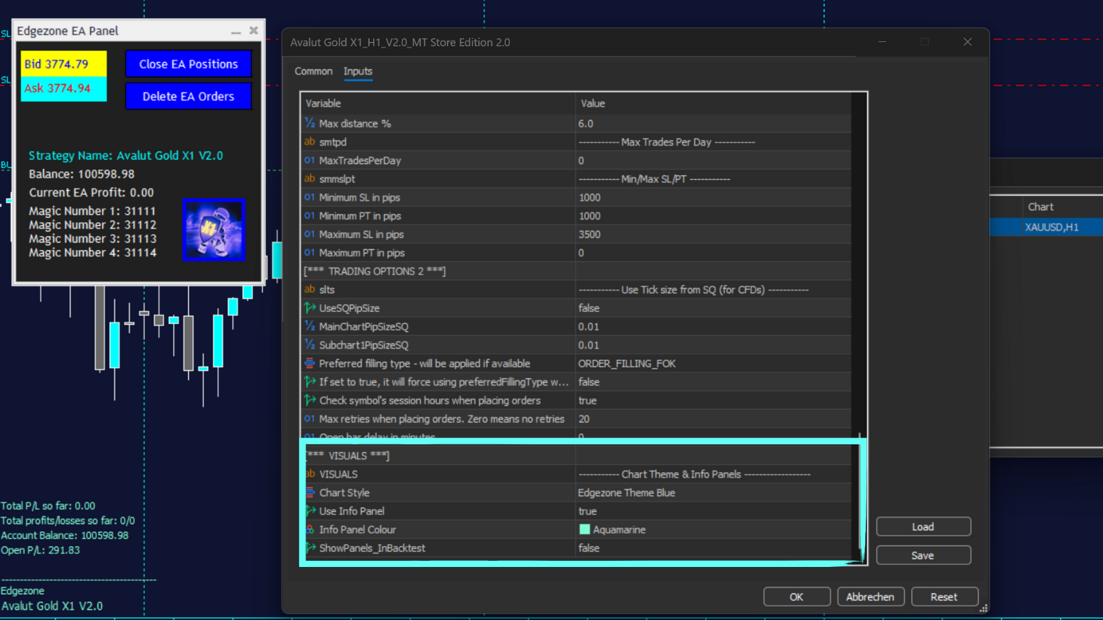 Avalut EA Info Panel - Integrated Trading Interface